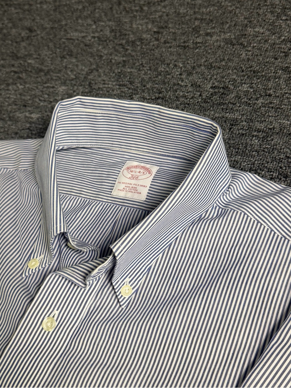 Brooks Brothers Men's Blue and White Striped Button-Down Shirt Size 32